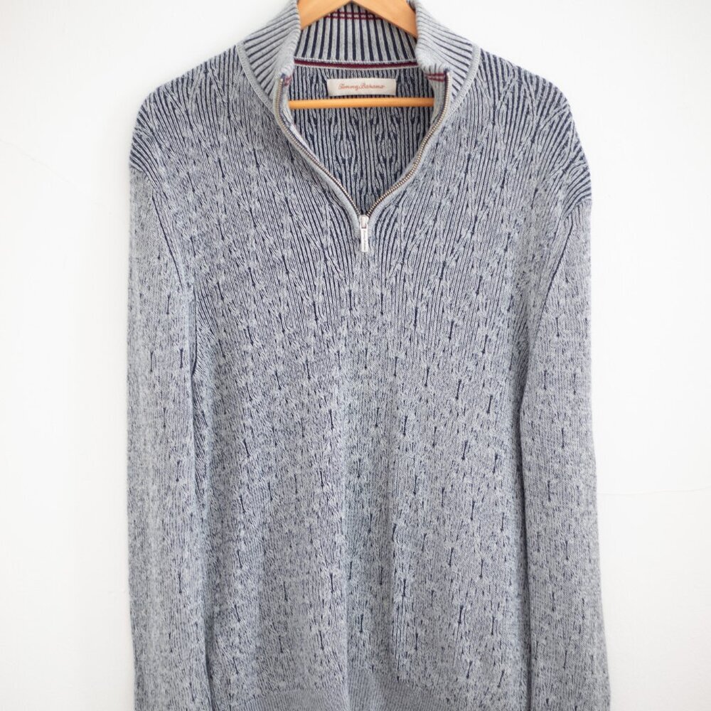 Tommy Bahama Cotton Cable Knit Half Zip Gray Sweater | Mens Size XL